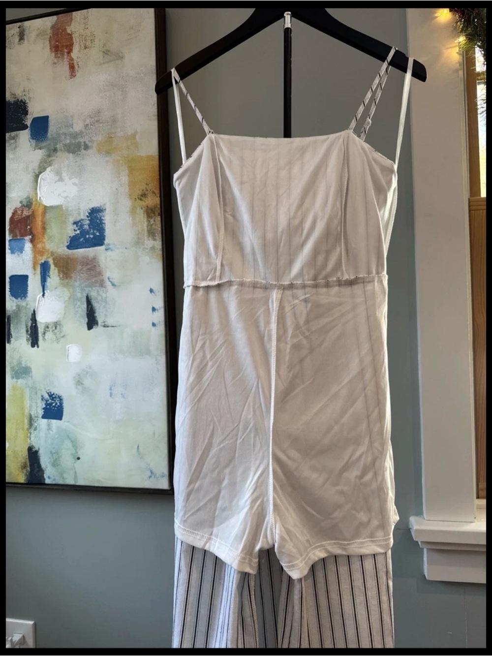 She + Sky White and Navy Striped Tie-Front Jumpsuit - Picture 6 of 8